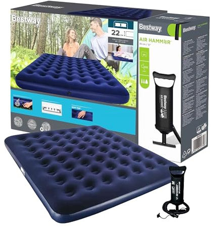 Topline Inflatable Mattress Air Bed - Portable Mattress Great for Camping, Guest Bed, Campervan (King Size with Air Hammer)