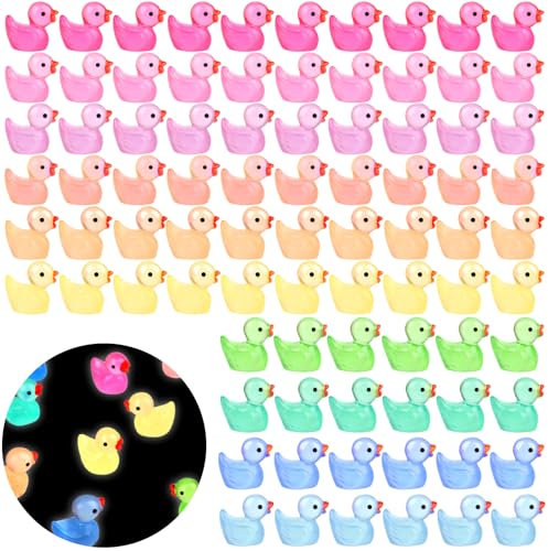 VMUTGA 100 Pièces Mini Canards Lumineux en RéSine, Mini Canards, Mini Figurines de Canards, pour Figurines Miniatures, Aquarium, Jardin, Décoration de Maison de Poupée, Bricolage (10 Couleurs)