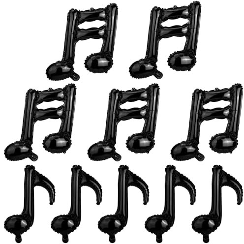 10 Stück Luftballons Musiknoten, Folien-Aluminiumballons für Musik-Mottopartys Geburtstagsparty-Zubehör Babyparty Hochzeitsdekorationen (Schwarz)