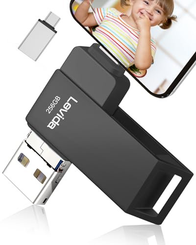 USB Stick 256GB,Levida Speicherstick USB 3.0 Photostick fotostick (Mobiler Speicher,Drehbares Design, Automatisches Backup) für IOS,Phone,Android Handy,Pad, Laptop UND Computer,PC,Anthrazit