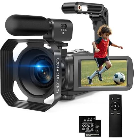 hoveod Camcorder 4K UHD 56MP 18X 7.5cm Digital Camcorder with Touch Screen for YouTube IR Night Vision Camcorder with Stabilizer Remote Control Microphone