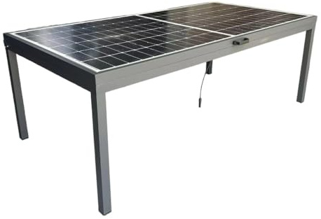Jet-Line Solar Gartentisch mit 450 W Modul, Schwarz, 2,18x1,10x0,785 m | Solartisch, Balkonsolar, Ständer Balkonkraftwerk, 6-Personen Garten Tisch, Gartenmöbel