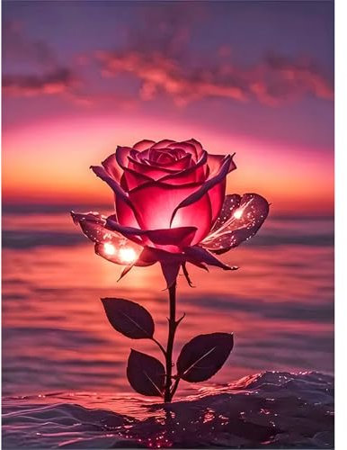 DPIDEA Rose Diamond Painting für Erwachsene, 5D Diamant Painting Bilder DIY Diamant Malerei Rose Diamond Painting Bilder Runde Steine für Zuhause Dekor 30x40 cm