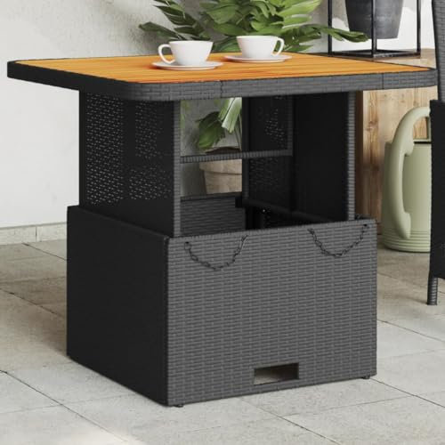 HEFZGDB Gartentisch Schwarz 80x80x71 cm Poly Rattan und Akazienholz Campingtisch Gartentisch Balkontisch Geeignet für Gärten, Terrassen, Decks.