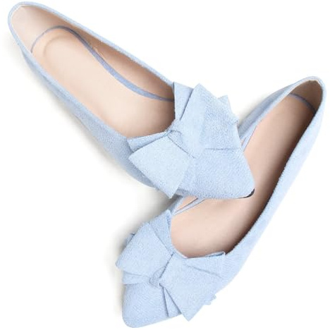SAILING LU Bow-Knot Ballet Flats for Women Pointed Toe Crystals Wedding Shoes Comfort Light Weight Loafers, 241-sky Blue, 7 UK