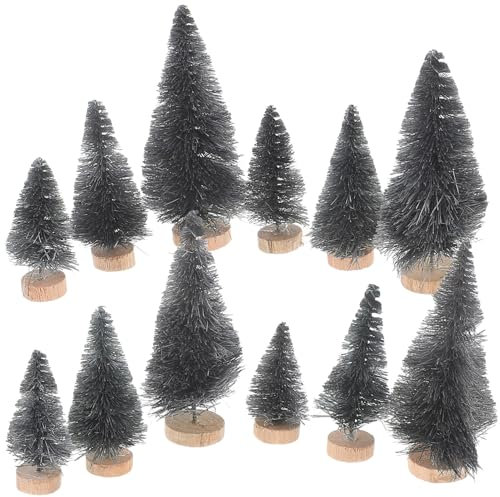 12Pcs Mini Black Halloween Trees, Artificial Pine Trees for Haunted House Decoration, 4.5Cm+6.5Cm+8.5Cm, Versatile Home Decor