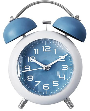 Doppelglockenwecker mit Nachtlicht, analoger Wecker für Kinder, großes Zifferblatt von 4 Zoll, ohne Ticken, geräuschlos, batteriebetrieben, Lauter Alarm, Reise-Uhr für Jungen und Mädchen (Blau)