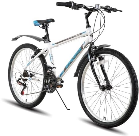 Hiland 26 Zoll Mountainbike für Männer Frauen, 21 Gänge High-Carbon Stahlrahmen, MTB-Fahrrad für Erwachsene Weiß