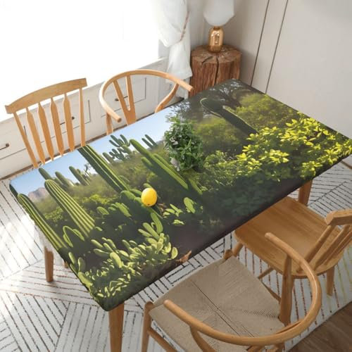 WapNo Rechteckige Tischdecke mit grünem Kaktus, 1,5 m, für Party, DJ, Messe, Bankett, Hochzeit