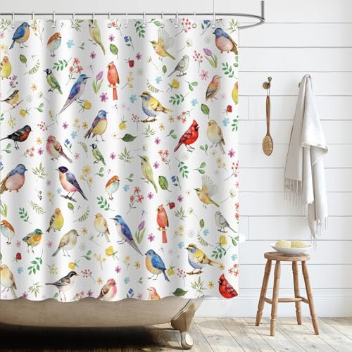 APROPHIC Duschvorhang Vogel 180 x 180 cm Duschvorhänge Sommer Bunt Blumen Vogel Duschvorhang Wasserdicht Polyester Stoff Duschvorhang Waschbar Bad Vorhang Badezimmer Zubehör mit 12 Haken