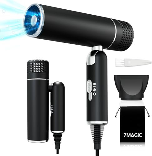 7MAGIC Fön Haartrockner Föhn mit Diffusor, Reisefön Klappbar, 30% Schnellere Trocknung, 300 Mio. Ionen, 99% Haarsaugschutz, Überhitzungsschutz, 1600W, Ultraleicht für alle Haartypen, Schwarz