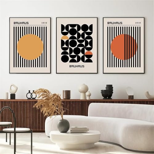 JJoias 3Er-Set Bauhaus-Poster Geometrisch Abstrakt Minimalistisch Mitte Des Jahrhunderts Modern Leinwandgemälde Wandkunst Druck Bilder Wohnzimmer Heim Dekoration-40 * 50Cm/16 * 20 Zoll (Ungerahmt)