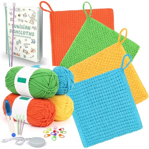 Coopay Strickset für Anfänger, Stricken eines Discloth mit tunesischen Häkelnadeln, komplettes Strickset mit Schritt-für-Schritt-Anleitung, Startergarn, ideales Bastelset für Strickanfänger,