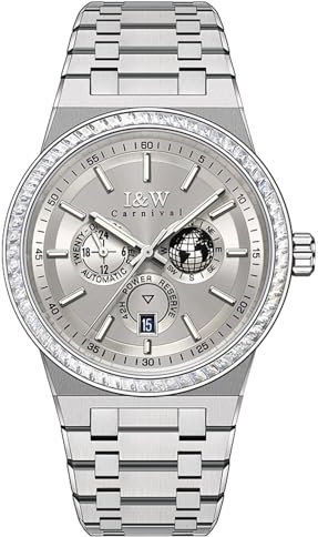 TEINTOP I&W Armbanduhren für Herren Mechanische Uhren Japanische Automatikwerk Multifunktionsuhr (Grau)