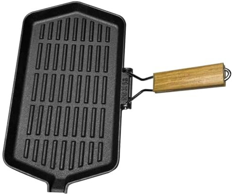 Fiorky 31X19cm Cast Iron Steak Pan Rectangular Frying Pan with Handle Skillet for Induction Cooker for Outdoor Hiking Picnic Cooking