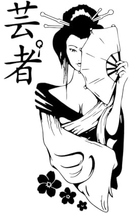 Engraving Stickers Geisha Japanese Sakura Girl Japanese Manga Anime Oriental Girl 32x54.3cm Removable Without Leaving Glue Small Black