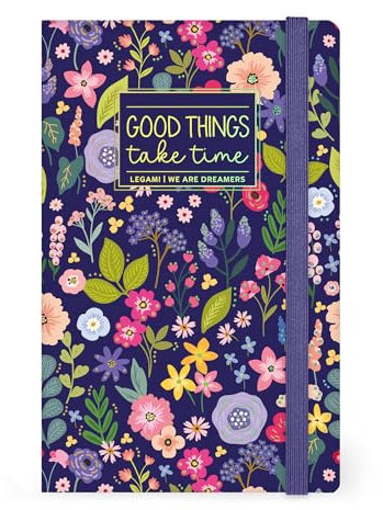 Legami - Notizbuch mit linierten Medium, Flowers, 164 Seiten, Endtasche, letzte 24 Seiten herausnehmbar, elastischer Verschluss, abgerundete Ecken, FSCzertifiziertes Papier, 13x21 cm
