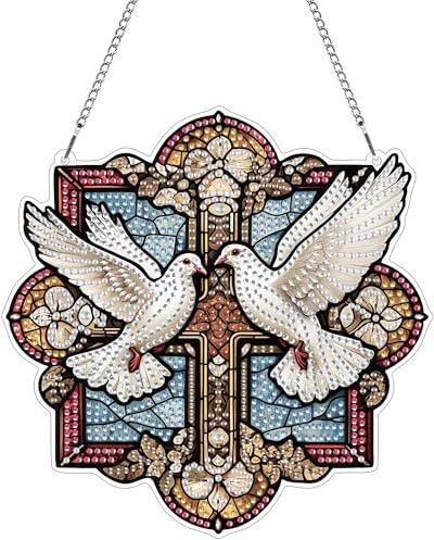 Hoobee kreuzen Diamond Painting Anhänger, Taube Diamond Painting Fensterbilder, 5D Diamant Painting mit Kette, Wandbehang Kits-Für Zuhause Wanddekoration Und Eingang Dekoration 20x20cm(kreuzen)
