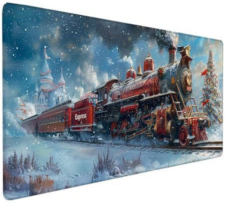 Tapis de Souris XXL 1200x600 mm, Tapis de Souris Blanc, sous Main Bureau Antidérapant Étanche, Gaming Mouse Pad Améliore la Précision et Rapidité, Mousepad avec Bords Cousus, ScèNe De Neige 7-6097