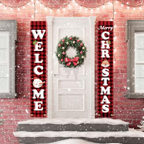 Weihnachten Tür banner,Fotoautomaten Dekoration | Merry Christmas Banner, Buffalo Plaid Schild, Hängend Weihnachten Deko Für Drinnen Draußen Tür Haustür Veranda