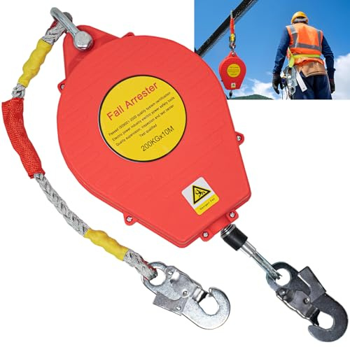 VFDZ Dispositivo Anticaduta Retrattile Certificato 200kg(1 Pezzo,10m) | 10m/15m/20m Imbracatura di Sicurezza Anticaduta Tetto Rosso, Dispositivo Sicurezza Anticaduta Retrattile Tetto/Lavoro Aereo