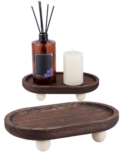 GORGECRAFT 2pz Piatto per Gioielli in Legno Rustico Vassoio da Portata in Legno Marrone Decorativo Vassoio da Tavolino Ovale Portaoggetti Centrotavola Circolare per Soggiorno Sala da Pranzo Bancone