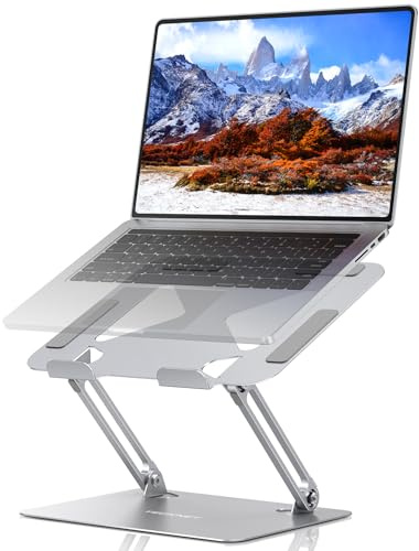 TECKNET Laptop Ständer Höhenverstellbar aus Metall für 10-17,3 Zoll | Ergonomischer Laptop Stand, Faltbar & Tragbar, Stabiler Halt, Kompatibel mit MacBook, Surface, Lenovo, Dell, HP, Grau