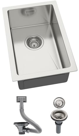 Geworzi Stainless Steel Sink - 30 x 45 cm Undermount Kitchen Sink, Small Square Sinks with Overflow, 1 Bowl, Undermount & Flushmount, Brushed