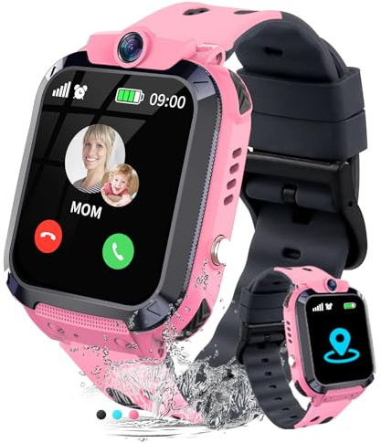 JUBUNRER Reloj Inteligente Niño Smartwatch Niños con GPS y Llamadas Teléfono Despertador SOS Juego Resistente Al Agua Modelo de Clase Reloj Inteligente Niña Digital Regalo-