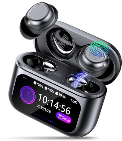 ZYHKON Wireless Bluetooth 5.4 Headphones with Smart Touch Screen & ENC Noise Cancelling Mic, Black