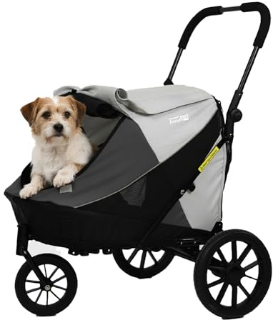 InnoPet Noah Hundebuggy - Für kleine bis mittelgroße Hunde bis 25 kg - Geländetauglich - Höhenverstellbarer Schiebegriff - Inklusive Regenabdeckung - Grau