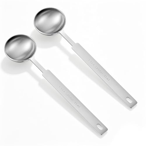 2Pcs 15ml Tablespoon Measuring Spoon Long Handled 1 Tbsp Coffee Scoop | Coffee Scoop for Ground Coffee 1 Tbsp Scoop Spoon Measure Scoop for Cooking Baking, Stainless Steel, Silver