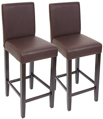 Mendler 2er-Set Barhocker Barstuhl M37 Kunstleder - braun, dunkle Füße