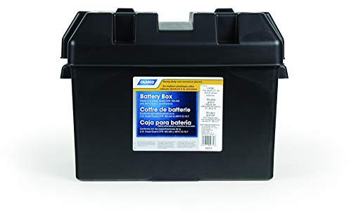 Camco Large Battery Box with Straps and Hardware - Group 27, 30, 31 |Safely Stores RV, Automotive, and Marine Batteries | Measures Inside 7-1/4 x 13-1/4 x 8-5/8 | (55373), Black