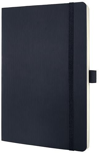 Sigel CO321 Notizbuch A5 liniert schwarz, Softcover, 194 nummerierte Seiten, nachhaltiges Papier, mit Inhaltsverzeichnis, Stiftschlaufe, Falttasche, Gummibandverschluss, Conceptum