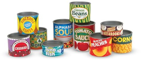 Melissa & Doug Let's Play House, 10 Grocery Cans with Removable Lids, Toy Food & Play Kitchen Accessories, Preschool Learning Toys for Girls & Boys 3+
