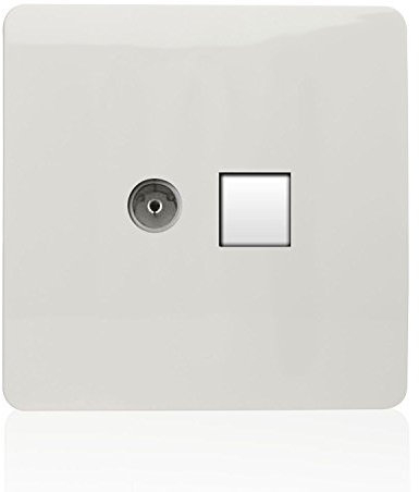 Trendi - Enchufe coaxial para TV táctil Brillante y Moderno + RJ45 Cat 5e y Cat 6 PC Ethernet Blanco