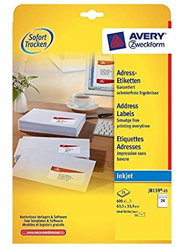 Avery Zweckform J8177-25 Adress-Etiketten, 99,1 x 42,3 mm, Profi- Sparpack 250 Blatt/3.000 Etiketten, weiß (10, 99.1 x 42.3mm)