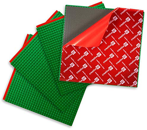 Creative QT MakerBase - Peel-and-Stick Building Blocks Baseplates 10”x10” for All Major Brands of Toy Building Sets, Sturdy Stacking Blocks Table Base, Building Bricks Play Table Top, Green