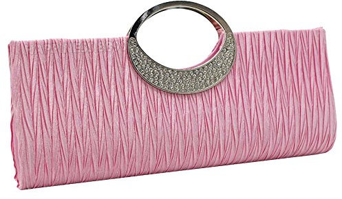 Pochette da donna con strass di cristallo, borsetta da sposa, matrimonio, sera, festa, borsetta nero bianco argento portafoglio, rosa, 11.22L x 1.97W x 4.7H