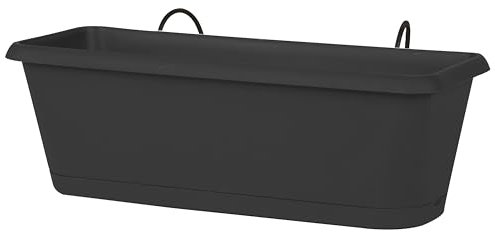 EDA - Jardinière Chorus 50 cm - avec Plateau Clipsé et Réserve d'eau + Support Invisible - 9,4 litres - 48,8 x 18,8 x H.16,1 cm - Gris Anthracite