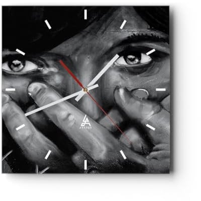 Modern Wanduhr Graffiti Wand Farbe Malerei 40x40cm Quadrat Groß Wand Uhr Glas Analog Zimmeruhren Küche Büro Wohnzimmer Glasuhr Wall Clock Dekoration Design Wanddekoration Küchenuhr C3AC40x40-0459