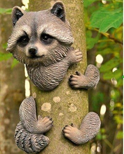 garden mile Verschiedene Neuheit Garten Tiere Baum Peeker Neuheit Garten Verzierungen Garten Baumdekoration Garten Skulptur Statuen Wohndeko - Raccoon