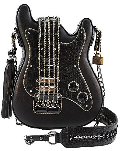 MARY FRANCES Damen Turn It Up Handtasche in Gitarrenform mit Perlen, Schwarz