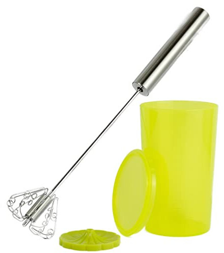 NOVA Quirl Schneebesen manuell Milchaufschäumer Edelstahl mit Messbecher (Grün)