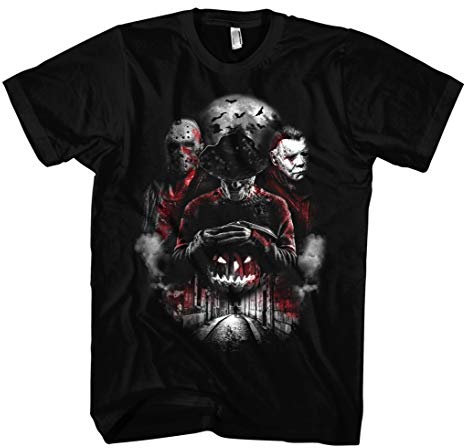 Nightmare Gang T-Shirt | Horror Motiv mit gruseliger Halloween Szene – Gothic Shirt für Fans von düsterem Streetwear Design – Unisex Gruselshirt | Schwarz (L)