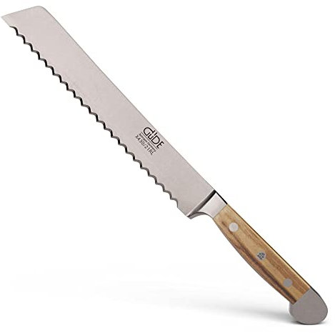 GÜDE Solingen - Brotmesser Links und Rechtshänder geschmiedet, 21 cm, Olivenholz, ALPHA OLIVE, Doppelkropf, Handmade Germany