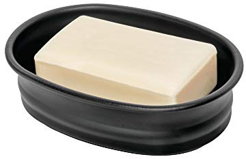 InterDesign Olivia Seifenablage für die Arbeitsplatte, Metallhalter für Badezimmer, Dusche, Waschtisch, Nickel, Edelstahl, Stahllegierung, Mattes Schwarz, Matte Black