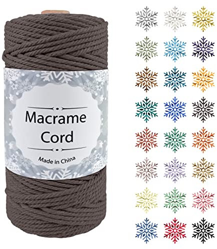 Makramee Garn, CAMAL 3mm x 100m Baumwollgarn Kordel Baumwollkordel für Wandbehänge, Pflanzenhalter, Geschenkverpackungen und Dekorationen (3mm x 100m, Braun)