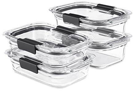 Rubbermaid 2118313 Brilliance Glasaufbewahrung Set mit 4 Lebensmittelbehältern mit Deckel (8 Stück insgesamt), Glas, farblos